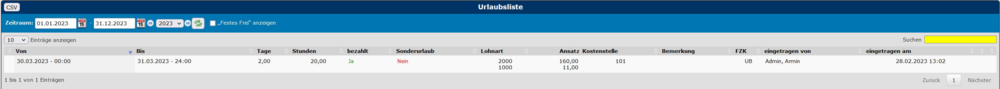 2. Urlaubsliste 